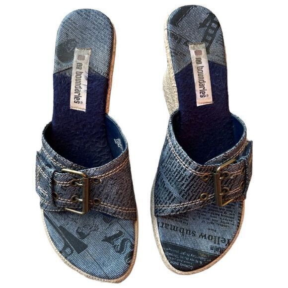 No Boundaries Vintage 90s Y2K Women's Wedge Sandals‎ Buckle Blue Size 10M - Picture 1 of 10